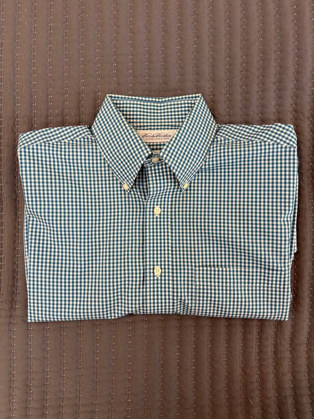 Brooks Brothers Non-Iron Gingham Button Down Shirt - Mens Green/White 15.5 34/35